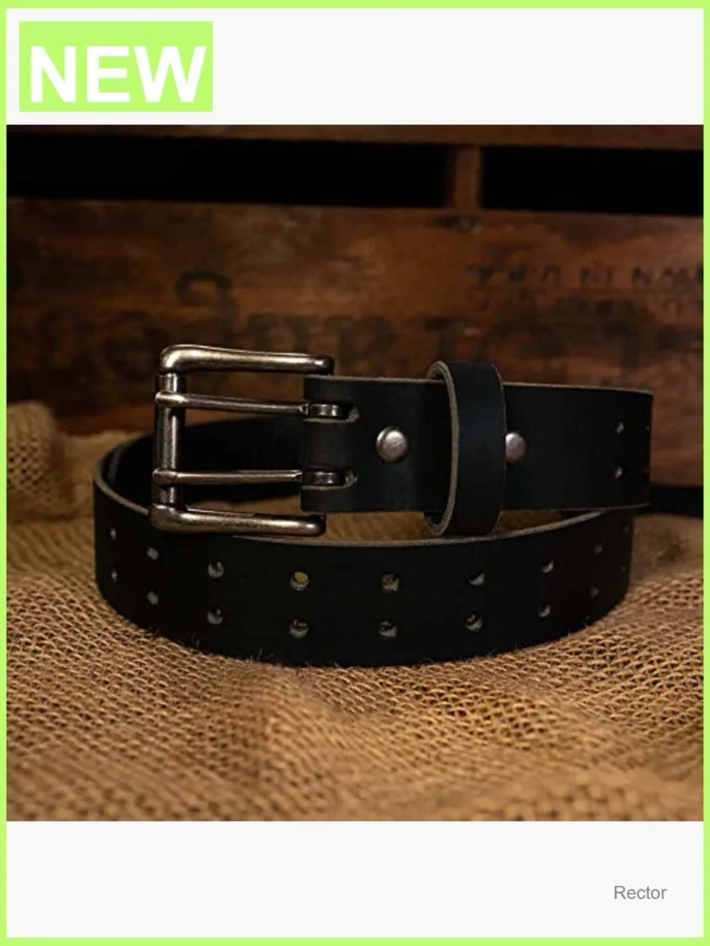 Men's Classic Leather Belt, Double Prong Retro Style, Antique Nickel Buckle, 1